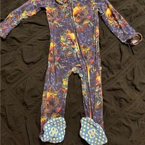 Whimsical Blue and Orange Kids Footie Pajamas